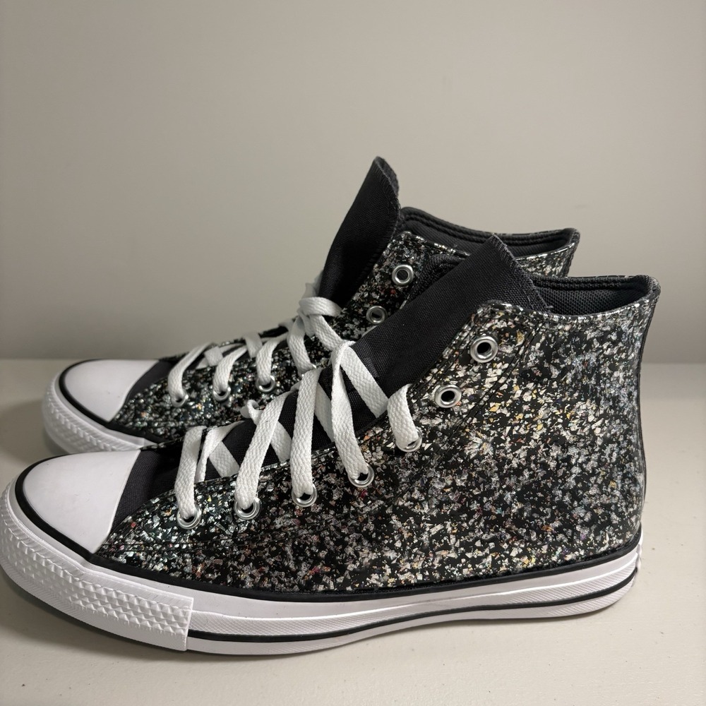 Converse High Top Glitter Black Shoes Womens Size 6.5 Sparkle